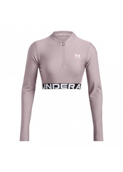 Damski longsleeve treningowy Under Armour Heatgear Rib 1/4 Zip Ls - beżowy ze sklepu Sportstylestory.com w kategorii Bluzki damskie - zdjęcie 175826793