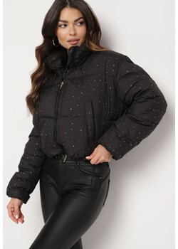 Czarna Kurtka Oversize Puffer z Cyrkoniami Issanore ze sklepu Born2be Odzież w kategorii Kurtki damskie - zdjęcie 175861484