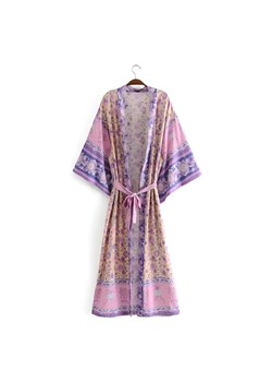 Długie kimono plażowe w stylu boho - Fioletowy / S ze sklepu Valetta.pl w kategorii Odzież plażowa - zdjęcie 175903231