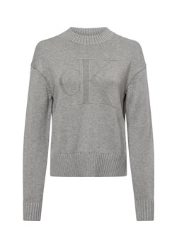 Calvin Klein Jeans Sweter damski z dzianiny Kobiety Bawełna jasny szary jednolity ze sklepu vangraaf w kategorii Swetry damskie - zdjęcie 175935791