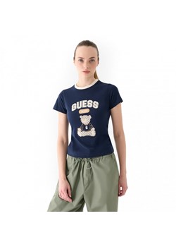 Damski t-shirt z nadrukiem Guess Sarah Logo Bear Ss - granatowy ze sklepu Sportstylestory.com w kategorii Bluzki damskie - zdjęcie 175956761