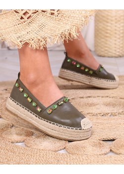 Royalfashion Damskie espadryle z kryształkami w kolorze khaki Ziennie ze sklepu royalfashion.pl w kategorii Espadryle damskie - zdjęcie 175987761