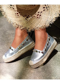 Royalfashion Damskie srebrne espadryle z kryształkami Ziennie ze sklepu royalfashion.pl w kategorii Espadryle damskie - zdjęcie 176000511