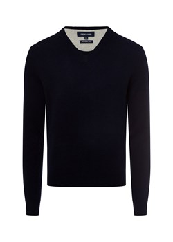 Nils Sundström Sweter męski Mężczyźni wełna ze strzyży granatowy jednolity ze sklepu vangraaf w kategorii Swetry męskie - zdjęcie 176014141