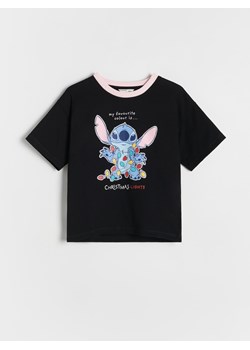 Reserved - Swiąteczny t-shirt Lilo i Stitch - czarny ze sklepu Reserved w kategorii Bluzki dziewczęce - zdjęcie 176029402