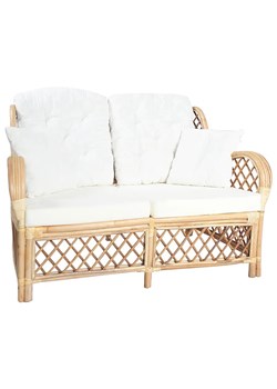 2-osobowa sofa rattanowa z lnianą tapicerką - Tygo ze sklepu Edinos.pl w kategorii Sofy i kanapy - zdjęcie 176064863