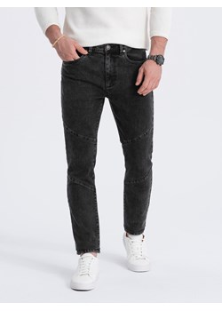 Spodnie męskie jeansowe slim fit z przeszyciem na kolanach - czarne V2 OM-PADP-0109 ze sklepu ombre w kategorii Jeansy męskie - zdjęcie 176072444