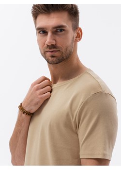 T-shirt męski bawełniany z nadrukiem - beżowy V2 S1387 ze sklepu ombre w kategorii T-shirty męskie - zdjęcie 176072523