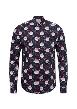 Only&Sons Męska koszula casual - Poplin Mężczyźni Slim Fit Sztuczne włókno granatowy wzorzysty ze sklepu vangraaf w kategorii Koszule męskie - zdjęcie 176075260