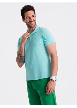 Męska koszulka polo jednokolorowa BASIC z dzianiny pique - miętowa V18 OM-POBS-0100 ze sklepu ombre w kategorii T-shirty męskie - zdjęcie 176080390