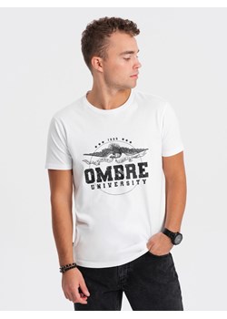 T-shirt męski bawełniany z printem militarnym - biały V3 OM-TSPT-0164 ze sklepu ombre w kategorii T-shirty męskie - zdjęcie 176080731