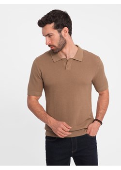 Koszulka męska polo ze strukturalnej dzianiny - jasnobrązowa V3 OM-POSS-0117 ze sklepu ombre w kategorii T-shirty męskie - zdjęcie 176081142