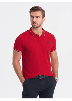 Koszulka męska polo z kontrastowym wykończeniem - czerwona V3 S1635 ze sklepu ombre w kategorii T-shirty męskie - zdjęcie 176228392