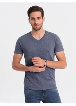 Klasyczna męska bawełniana koszulka z dekoltem w serek BASIC - niebieski melanż V7 OM-TSBS-0145 ze sklepu ombre w kategorii T-shirty męskie - zdjęcie 176228654