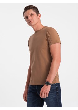 T-shirt męski klasyczny bawełniany BASIC - brązowy V13 OM-TSBS-0146 ze sklepu ombre w kategorii T-shirty męskie - zdjęcie 176228703