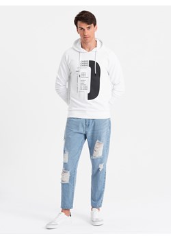 Męskie spodnie jeansowe TAPERED FIT z dziurami – jasnoniebieskie V1 OM-PADP-0175 ze sklepu ombre w kategorii Jeansy męskie - zdjęcie 176228712