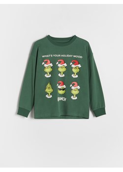 Reserved - Świąteczny longsleeve Grinch - ciemnozielony ze sklepu Reserved w kategorii T-shirty chłopięce - zdjęcie 176237333