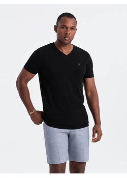 Męski T-shirt V-NECK z elastanem - czarny V3 OM-TSCT-0106 ze sklepu ombre w kategorii T-shirty męskie - zdjęcie 176237841