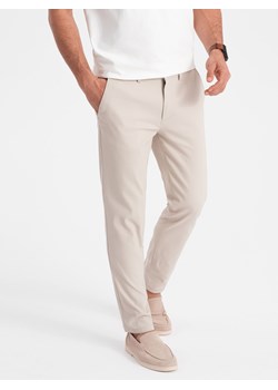 Spodnie męskie chino SLIM FIT - kremowe V1 OM-PACP-0186 ze sklepu ombre w kategorii Spodnie męskie - zdjęcie 176237854