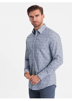 Klasyczna męska bawełniana koszula SLIM FIT w kraby - jasnoniebieska V6 OM-SHCS-0156 ze sklepu ombre w kategorii Koszule męskie - zdjęcie 176237880