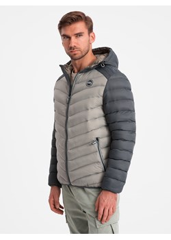 Nylonowa dwukolorowa pikowana męska kurtka w stylu sportowym – popielata V11 OM-JALP-0185 ze sklepu ombre w kategorii Kurtki męskie - zdjęcie 176246110