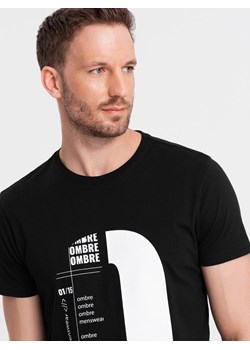 T-shirt męski bawełniany z nadrukiem - czarny V3 OM-TSPT-0166 ze sklepu ombre w kategorii T-shirty męskie - zdjęcie 176246130