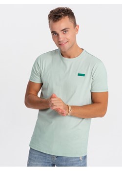 T-shirt męski bawełniany z kontrastową nitką - miętowy V4 OM-TSCT-0151 ze sklepu ombre w kategorii T-shirty męskie - zdjęcie 176246154