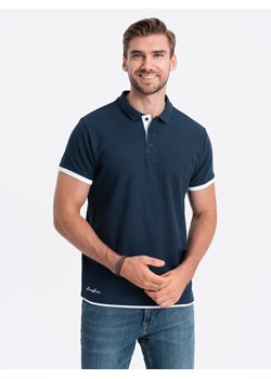 Bawełniana męska koszulka polo z kontrastowymi wykończeniami – granatowa V4 OM-POSS-0113 ze sklepu ombre w kategorii T-shirty męskie - zdjęcie 176246262