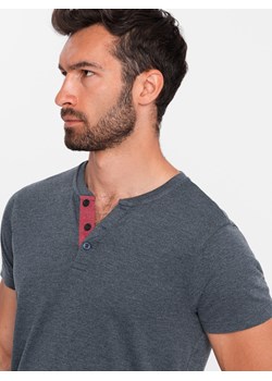 T-shirt męski z rozpinanym okrągłym dekoltem henley – granatowy V5 OM-TSCT-0155 ze sklepu ombre w kategorii T-shirty męskie - zdjęcie 176248211