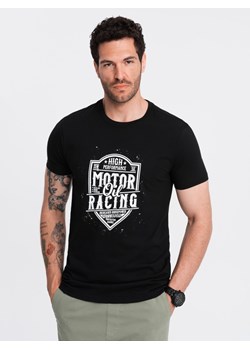 T-shirt męski z nadrukiem w stylu motocyklowym – czarny V1 OM-TSPT-0125 ze sklepu ombre w kategorii T-shirty męskie - zdjęcie 176248361