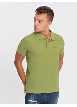 Koszulka męska polo z dzianiny pique - oliwkowy V21 S1374 ze sklepu ombre w kategorii T-shirty męskie - zdjęcie 176248442