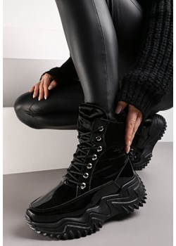 Czarne Lakierowane Sneakersy na Platformie z Wiązaniem Lorianah ze sklepu born2be.pl w kategorii Buty sportowe damskie - zdjęcie 176254110