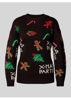 Sweter świąteczny o kroju comfort fit ze wzorem całej powierzchni model ‘XMASPARTY’ ze sklepu Peek&Cloppenburg  w kategorii Swetry damskie - zdjęcie 176255751