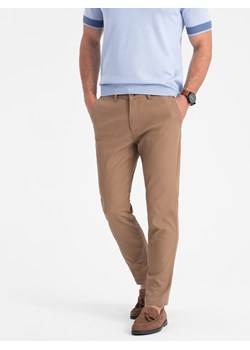 Spodnie męskie chino SLIM FIT - jasnobrązowe V2 OM-PACP-0186 ze sklepu ombre w kategorii Spodnie męskie - zdjęcie 176262074