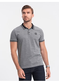 Melanżowa koszulka męska polo z kołnierzykiem w paski – czarna V1 OM-POSS-0109 ze sklepu ombre w kategorii T-shirty męskie - zdjęcie 176265853