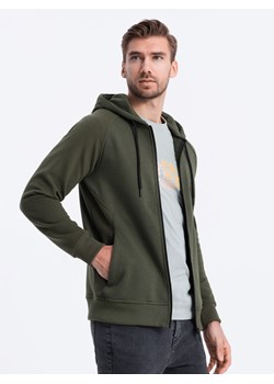 Bluza męska rozpinana z kapturem - khaki V1 OM-SSZP-0124 ze sklepu ombre w kategorii Bluzy męskie - zdjęcie 176265950