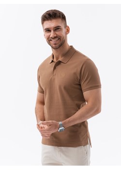 Koszulka męska polo z dzianiny pique - jasnobrązowy V23 S1374 ze sklepu ombre w kategorii T-shirty męskie - zdjęcie 176276284