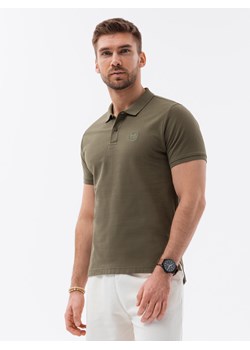 Koszulka męska polo z dzianiny pique - ciemnooliwkowy V6 S1374 ze sklepu ombre w kategorii T-shirty męskie - zdjęcie 176276303