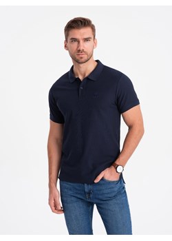 Koszulka męska polo z dzianiny pique - granatowy V2 S1374 ze sklepu ombre w kategorii T-shirty męskie - zdjęcie 176281603