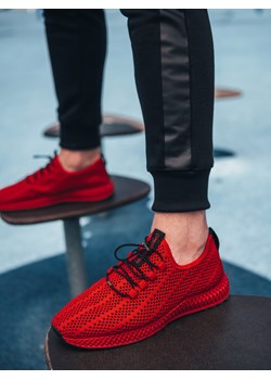 Buty męskie wsuwane sneakersy z siateczki - czerwone V2 OM-FOKS-0117 ze sklepu ombre w kategorii Buty sportowe męskie - zdjęcie 176281620