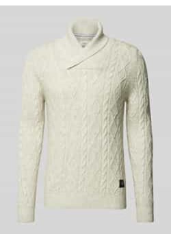 Sweter z szalowym kołnierzem o kroju regular fit z mieszanki wełny ze ściegiem warkoczowym ze sklepu Peek&Cloppenburg  w kategorii Swetry męskie - zdjęcie 176288634