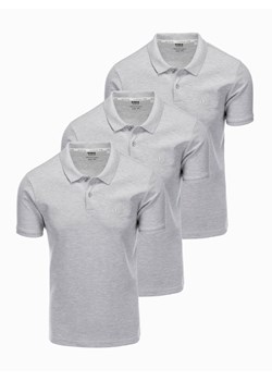 Zestaw koszulek bawełnianych polo 3-pak - szare V11 Z28 ze sklepu ombre w kategorii T-shirty męskie - zdjęcie 176291603