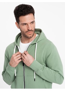 Bluza męska dresowa BASIC rozpinana z kapturem - zielona V3 OM-SSBZ-0178 ze sklepu ombre w kategorii Bluzy męskie - zdjęcie 176297964
