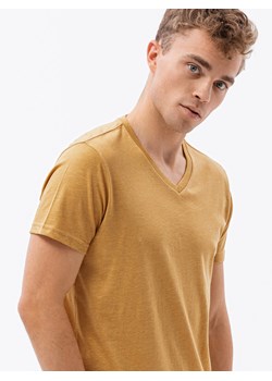 Klasyczna męska koszulka z dekoltem w serek BASIC - musztardowy melanż V19 S1369 ze sklepu ombre w kategorii T-shirty męskie - zdjęcie 176298213