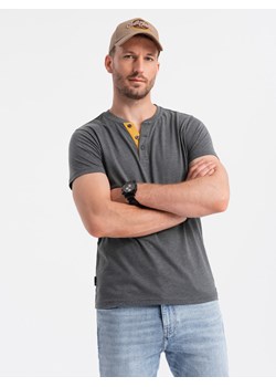 T-shirt męski z okrągłym rozpinanym dekoltem henley – grafitowy V6 OM-TSCT-0155 ze sklepu ombre w kategorii T-shirty męskie - zdjęcie 176299613