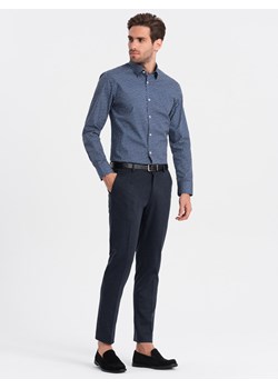 Męska koszula w drobny wzór SLIM FIT - granatowa V1 OM-SHCS-0140 ze sklepu ombre w kategorii Koszule męskie - zdjęcie 176299873