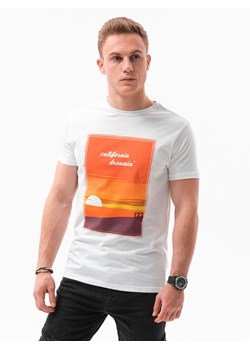 T-shirt męski z nadrukiem - biały V-1A S1434 ze sklepu ombre w kategorii T-shirty męskie - zdjęcie 176304310