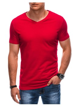 T-shirt męski basic V-neck EM-TSBS-0101 - czerwony V6 ze sklepu Edoti w kategorii T-shirty męskie - zdjęcie 176306190