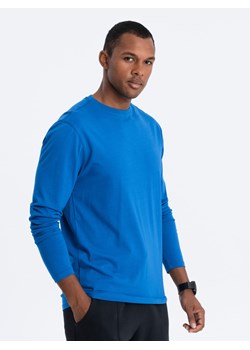 Męski longsleeve  BASIC z okrągłym dekoltem - niebieski V9 OM-LSBL-0106 ze sklepu ombre w kategorii T-shirty męskie - zdjęcie 176306641