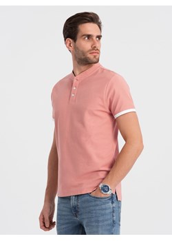 Męska koszulka polo bez kołnierzyka - różowa V7 OM-TSCT-0156 ze sklepu ombre w kategorii T-shirty męskie - zdjęcie 176306893